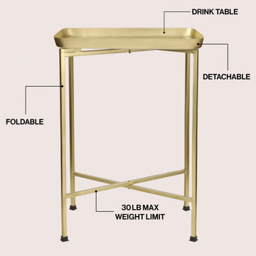 Sterling 26.25" Industrial Classic Metal Foldable Rectangular End Table and Side Table with Removable Tray Top